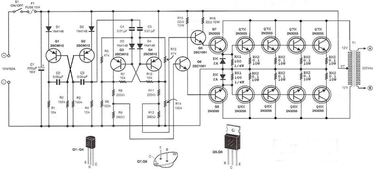 Rangkaian Inverter Input 12 Volt DC Output 220 VAC 1000 Watt