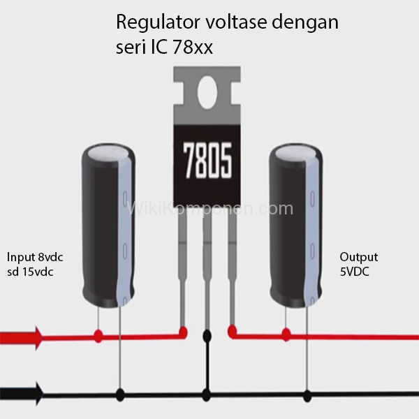 Gambar skema pemasangan regulator bagian Menurunkan tegangan menggunakan IC Regulator