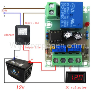 Kit Cut off Charger Aki Otomatis - Skema Kit Pemutus Arus Otomatis Charger Aki. Dalam skema tersebut menjelaskan cara pemasangan mulai dari sumber listrik ke rangkaian charger, kemudian ke rangkaian dan ke aki serta voltmeter.
