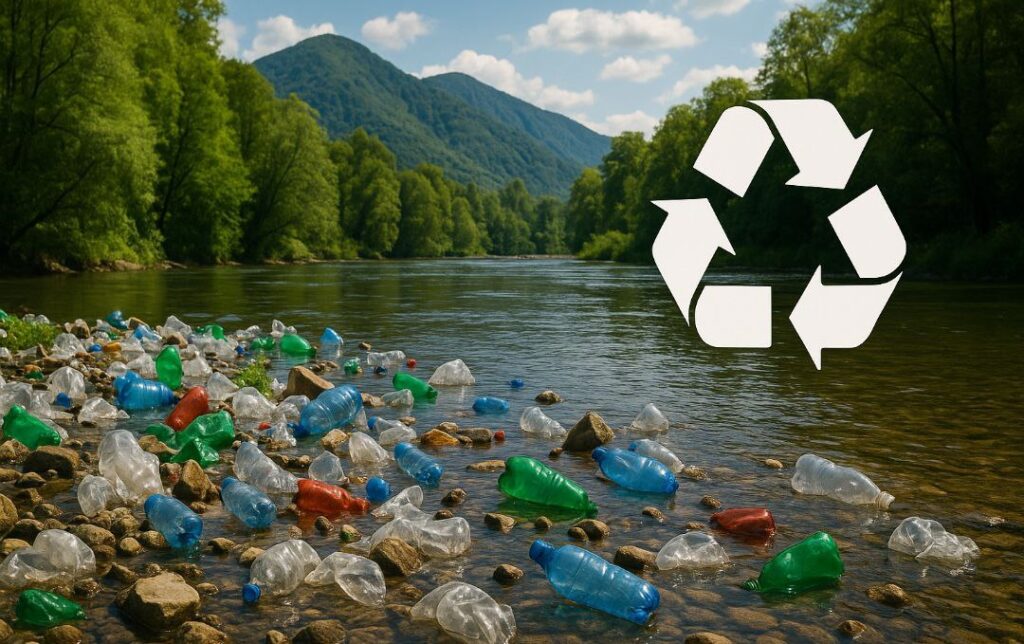 Gambar Ilustrasi untuk menggambarkan kondisi sampah yang terbelangkalai di sungai untuk artikel mengenai daur ulang plastik