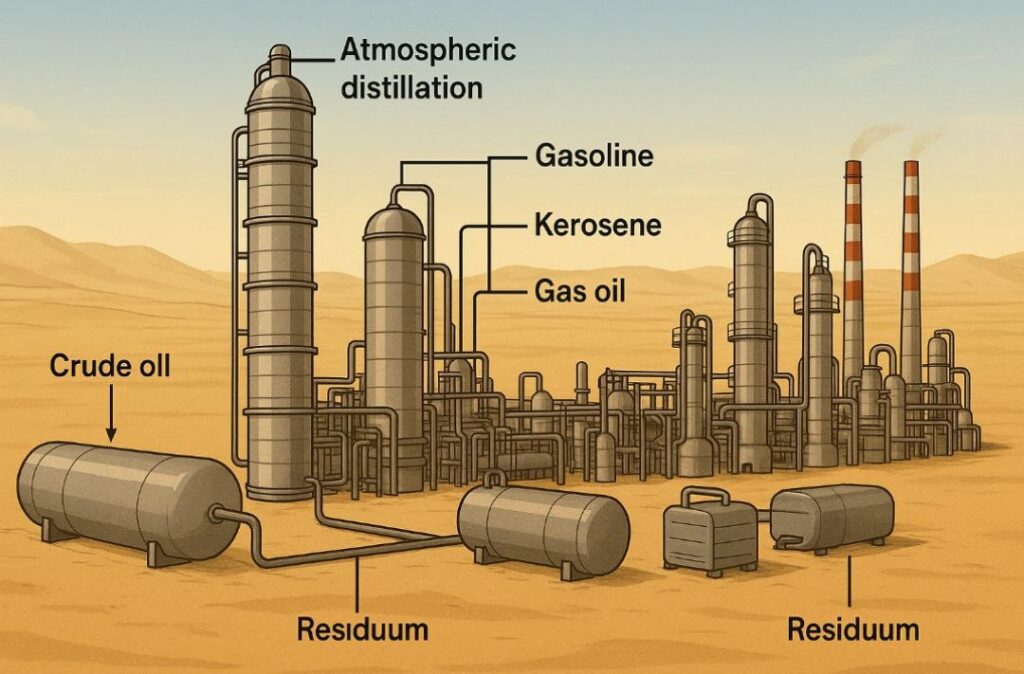Foto Oil Refinery Plant atau Fasilitas Pengolahan Minyak Mentah untuk artikel Proses Extraksi Minyak Bumi atau penyulingan minyak bumi