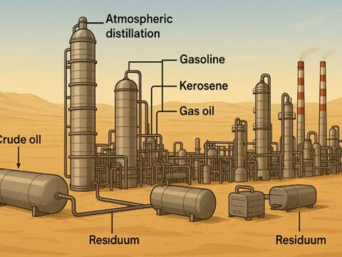 Foto Oil Refinery Plant atau Fasilitas Pengolahan Minyak Mentah