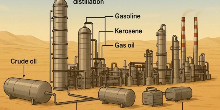 Foto Oil Refinery Plant atau Fasilitas Pengolahan Minyak Mentah