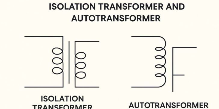 Gambar Ilustrasi perbedaan konstruksi trafo isolasi dan trafo autotrafo.